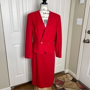 Pendleton Red Women's Virgin Wool Suit Jacket Skirt Set Size 12 Vintage Classic